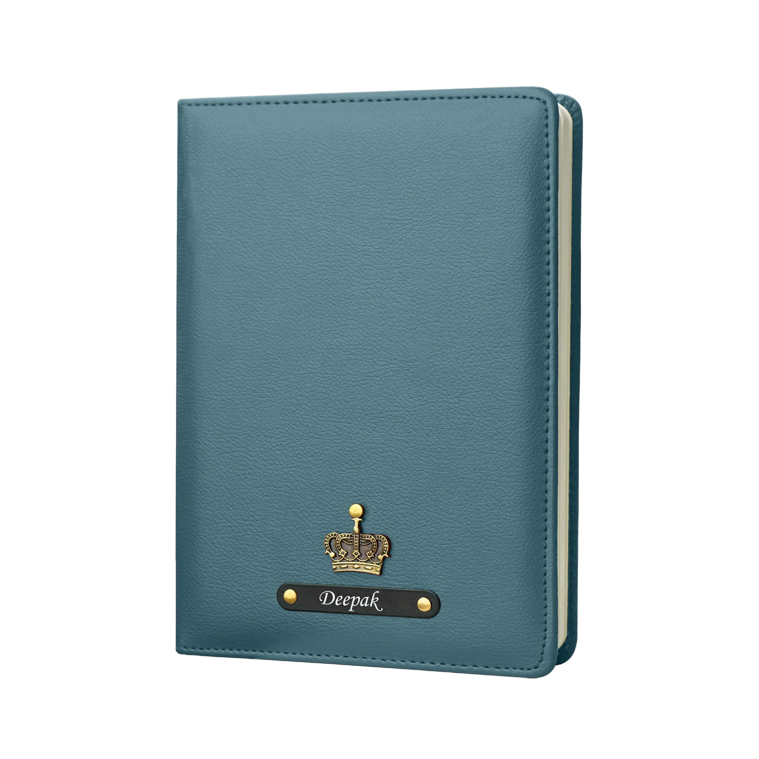MakeYourGift Personalized Name & Charm Faux Leather Hard Cover Diary | Gifts For Teenagers | Secret Santa Gifts Ideas | Journal Notebooks | Corporate Gifts for Employees (BLUE)