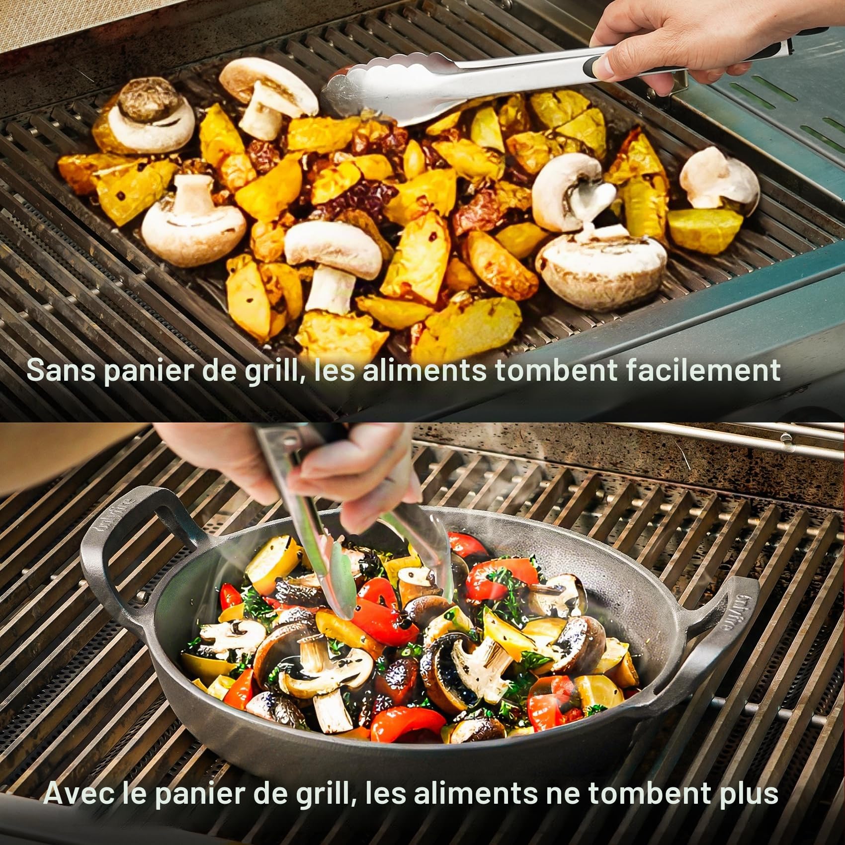 Onlyfire Poêles Gril en Fonte Ø 26.5 cm, Poêle à Griller avec Poignée, Accessoire de Barbeque pour Induction, Four, Barbecues à Gaz, Charbon et Électrique