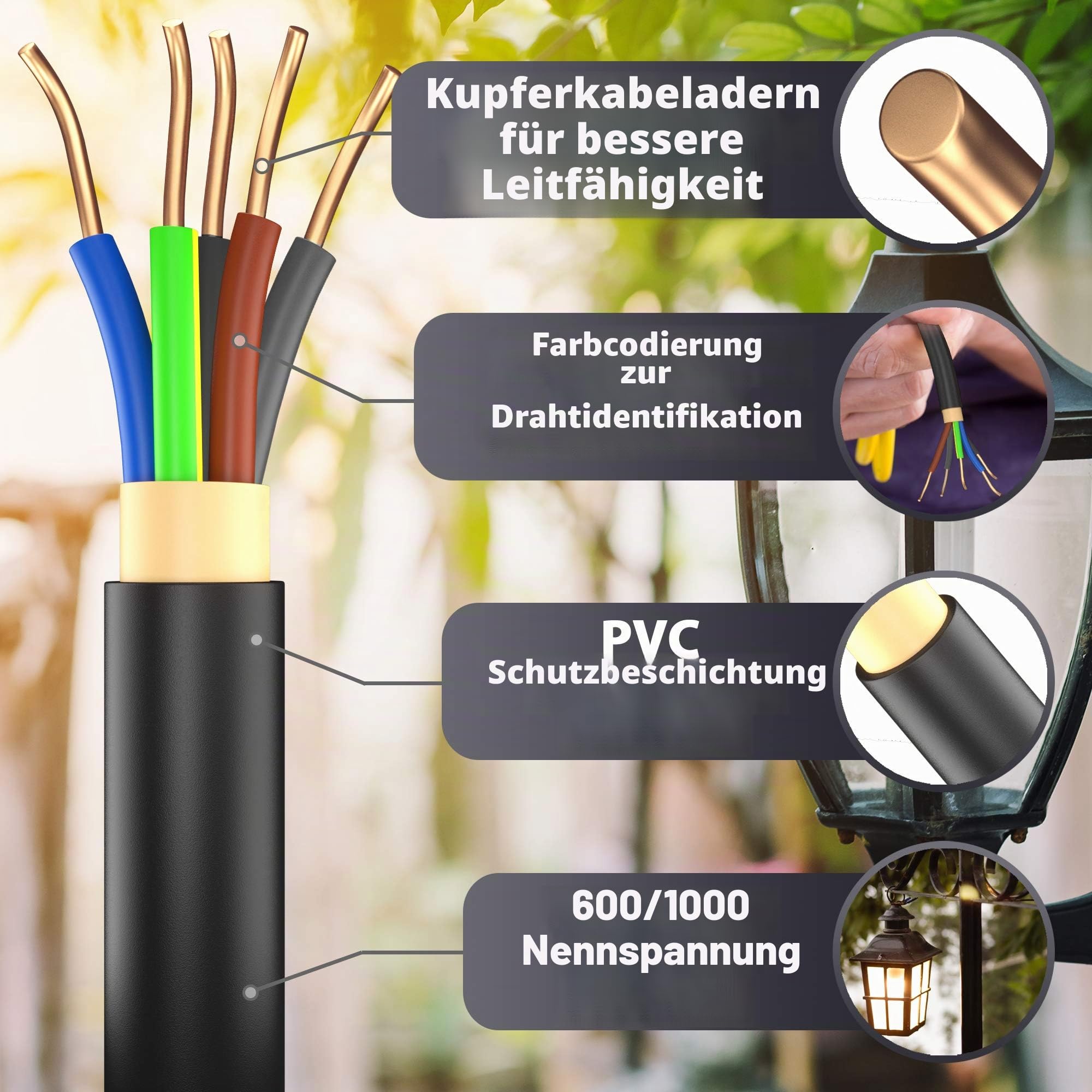 MAS Premium Erdkabel Stromkabel 5, 10, 15, 20, 25, 30 oder 35m NYY-J 5x10 mm² Elektrokabel Ring zur Verlegung im Freien, Erdreich (30m)