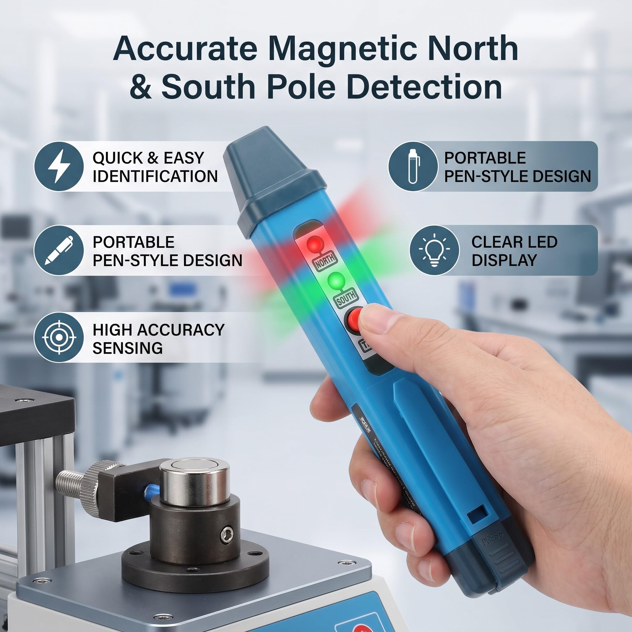 Ejoyous Tester di magneti, tester di poli magnetici, misuratore di poli ad alta precisione, portatile, rilevatore di nord e sud, identificazione rapida per tecnici artigianali
