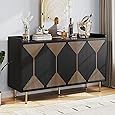 DWVO 55" Kitchen Storage Cabinet with Carved Design Door, Adjustable Shelves, Modern Sideboard Buffet Cabinet with Storage for Hallway, Kitchen or Living Room, White/Gold
