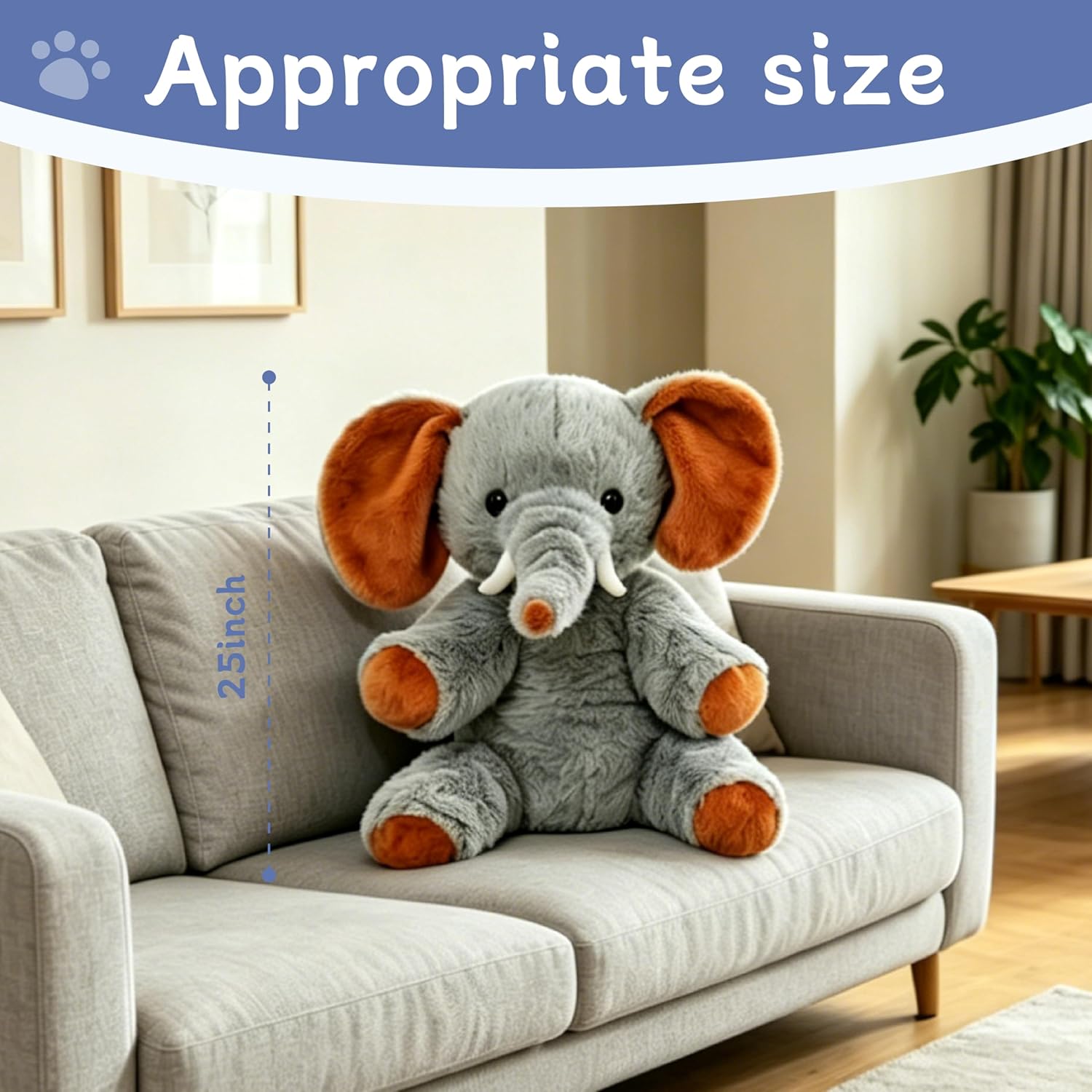 4lb Elephant Weighted Stuffed Animals, 25in Large Elephant Plush Toy, Stuffed Animal Gift for Kids and Adults, Birthday, Valentine, Christmas