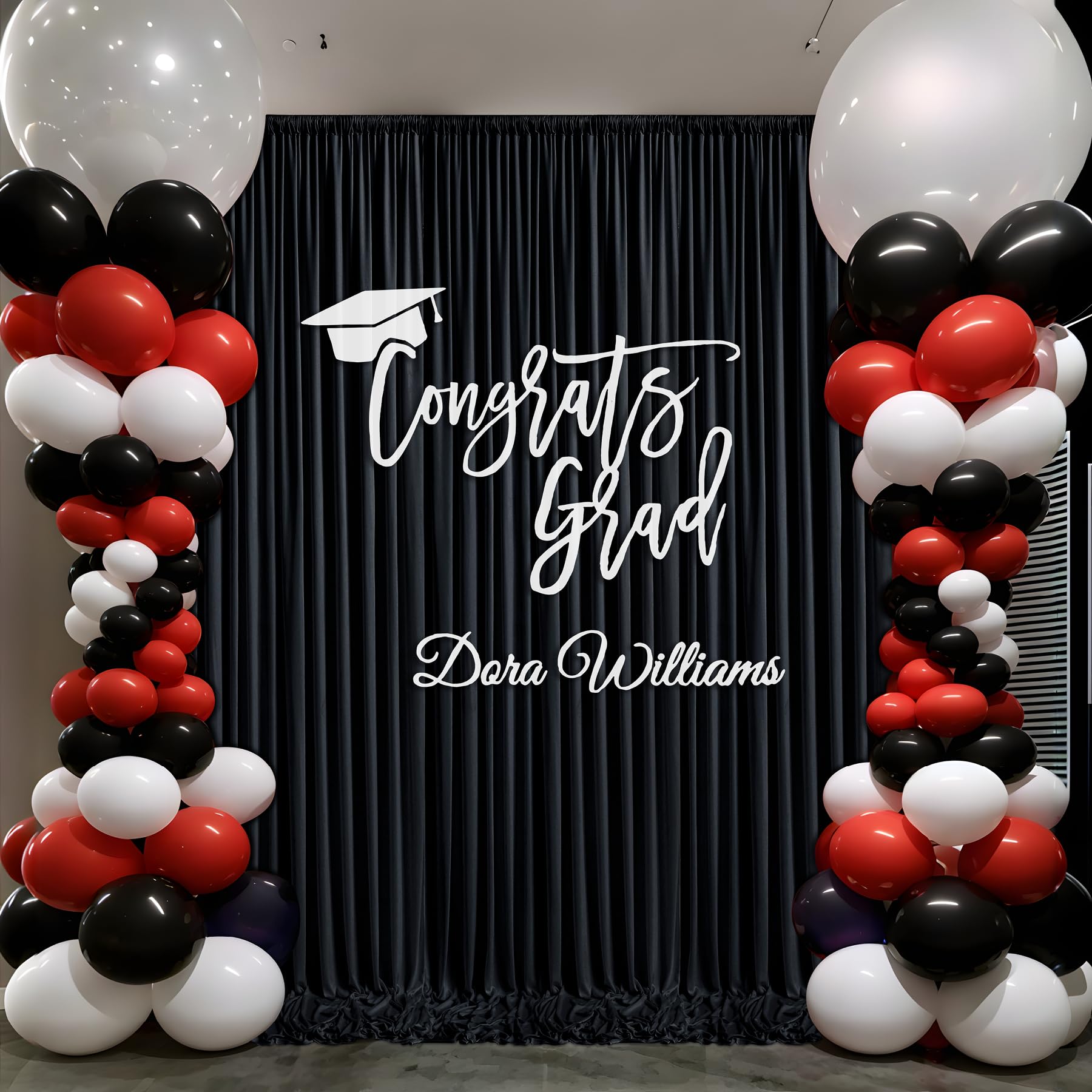 Cortina de fondo negro grueso de 6 m x 3 m para fiestas, 4 paneles de cortinas de fondo de poliéster negro para bodas, cumpleaños, fotografía, fiestas, decoración del hogar