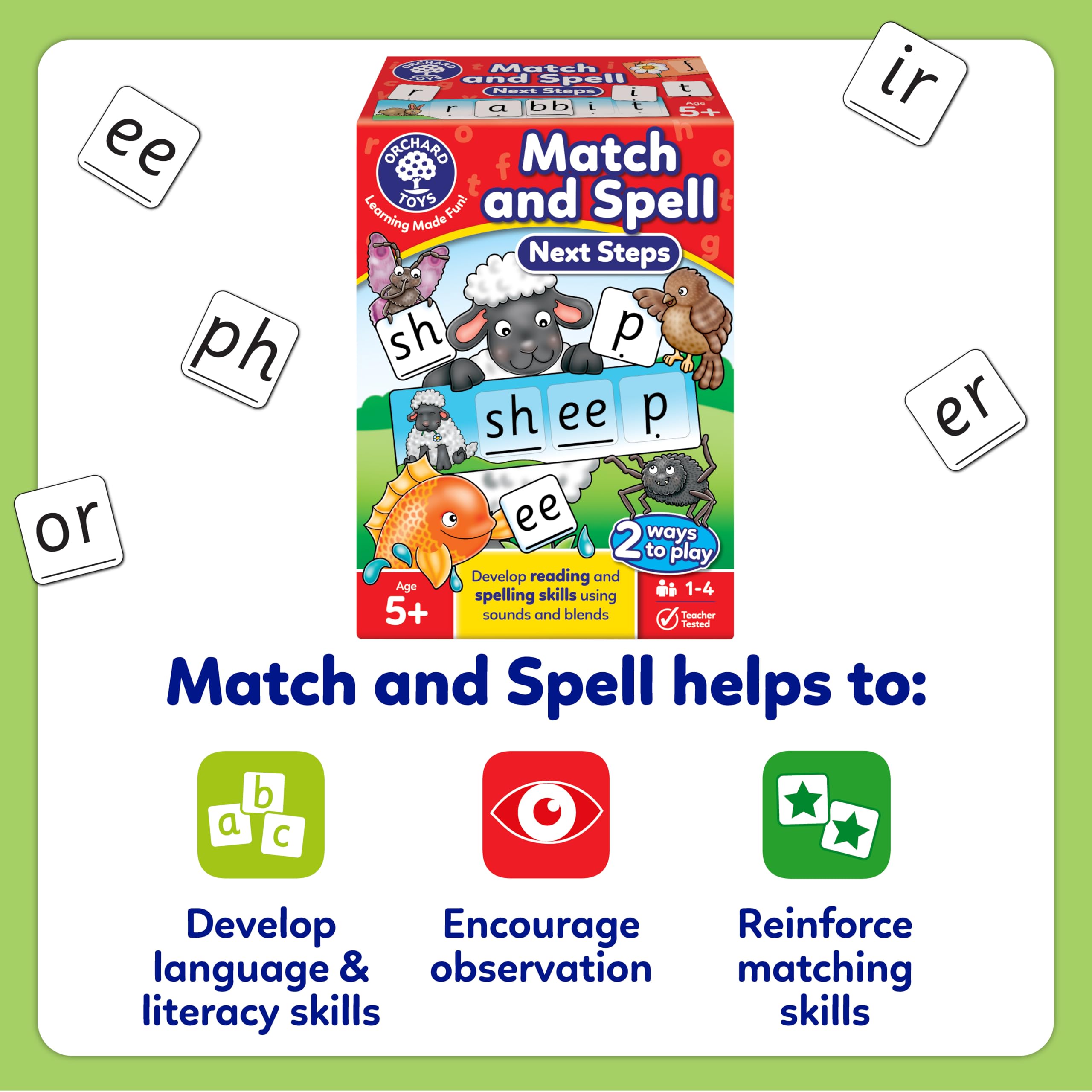 Orchard Toys Match and Spell Next Steps Educational Spelling Game Age 5+ Phonics Word Building