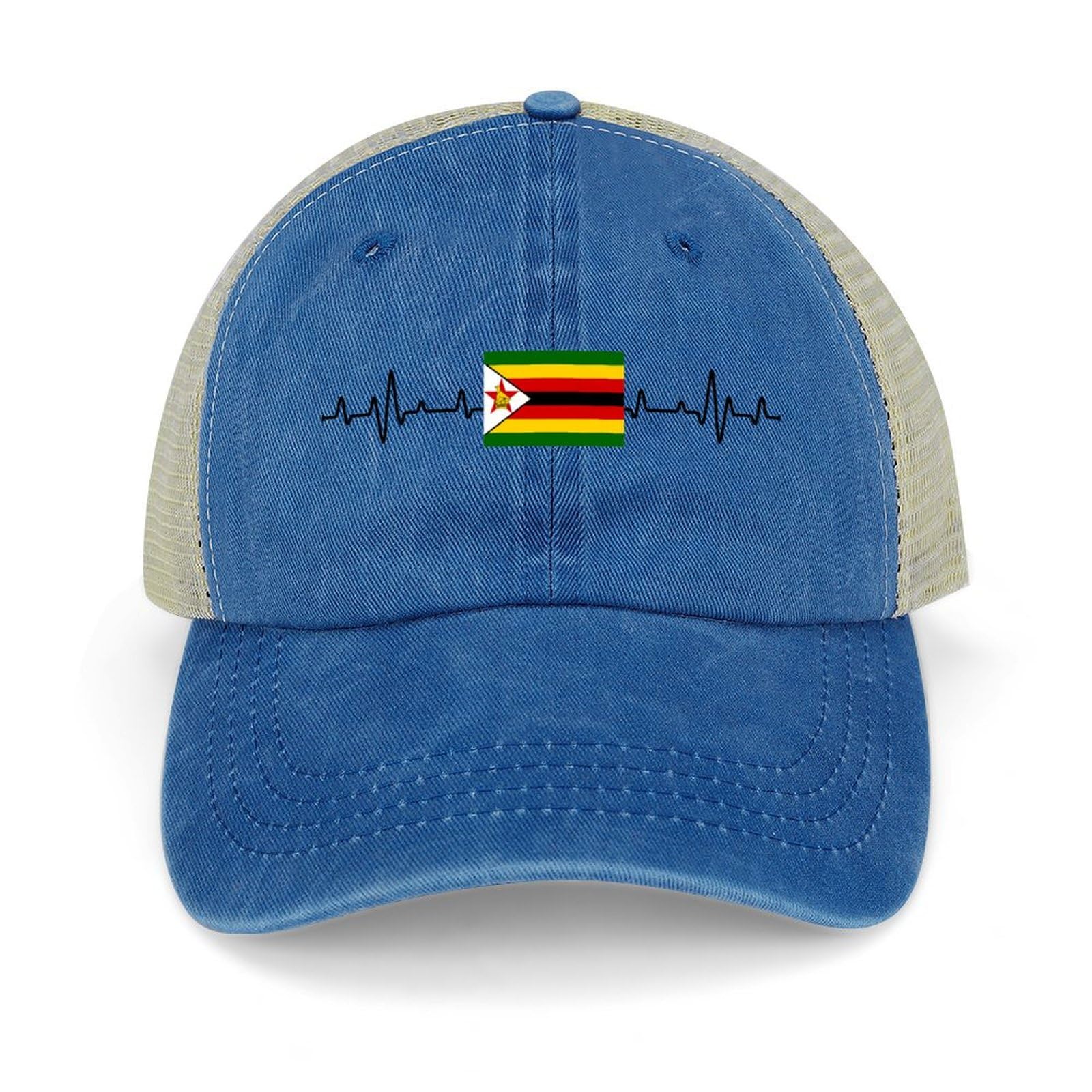Yelolyio Zimbabwe Flag Heartbeat Mesh-Back Cap Zimbabwe Baseball Cap Adjustable Denim Cap Adjustable Plain Baseball Hat for Men and Women Outdoor Sports Caps