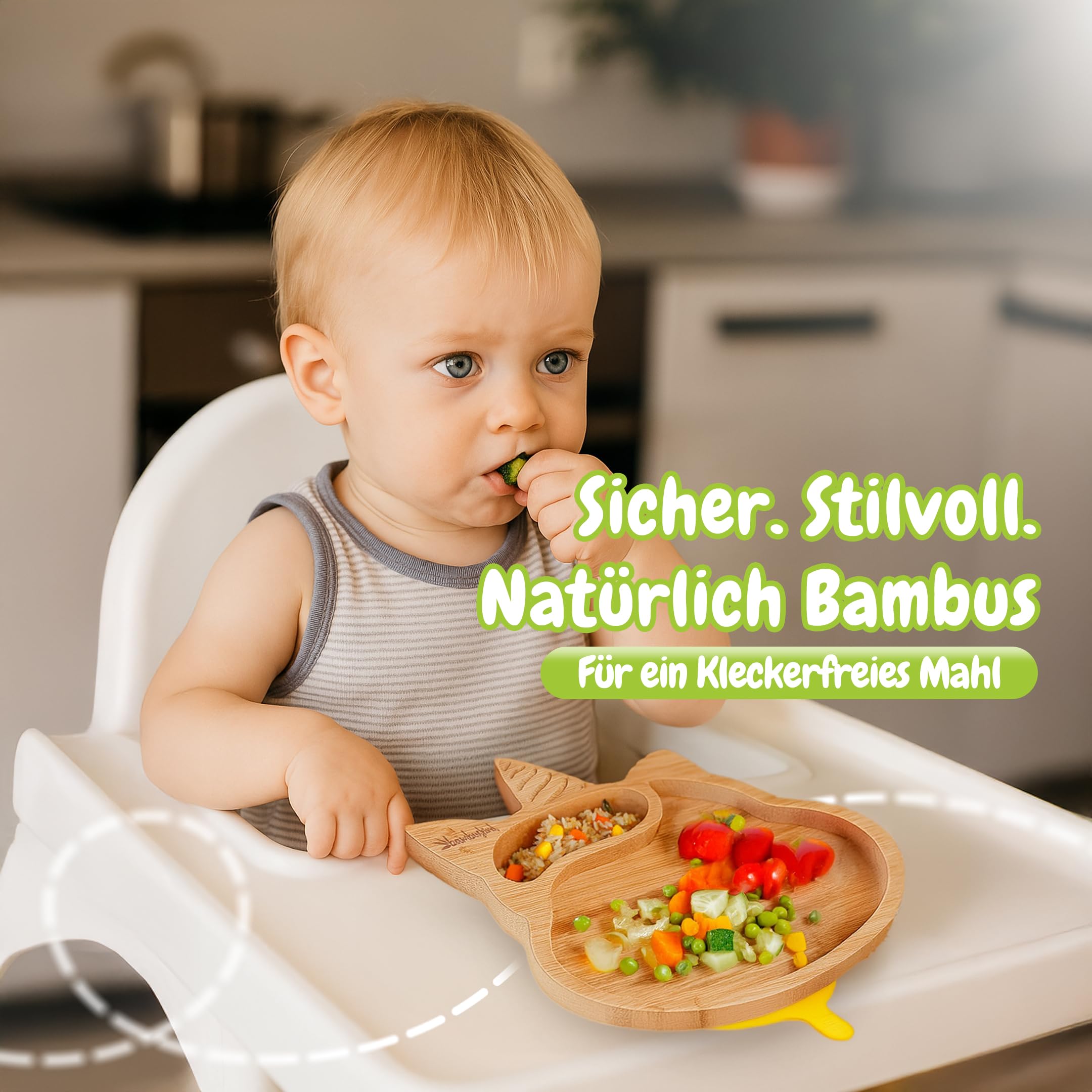 Kinderteller mit Saugnapf – Unicorn Design | Rutschfester Babyteller aus Bambus | Geteilter Teller für Baby & Kleinkind | Frei von BPA, Melamin & Plastik