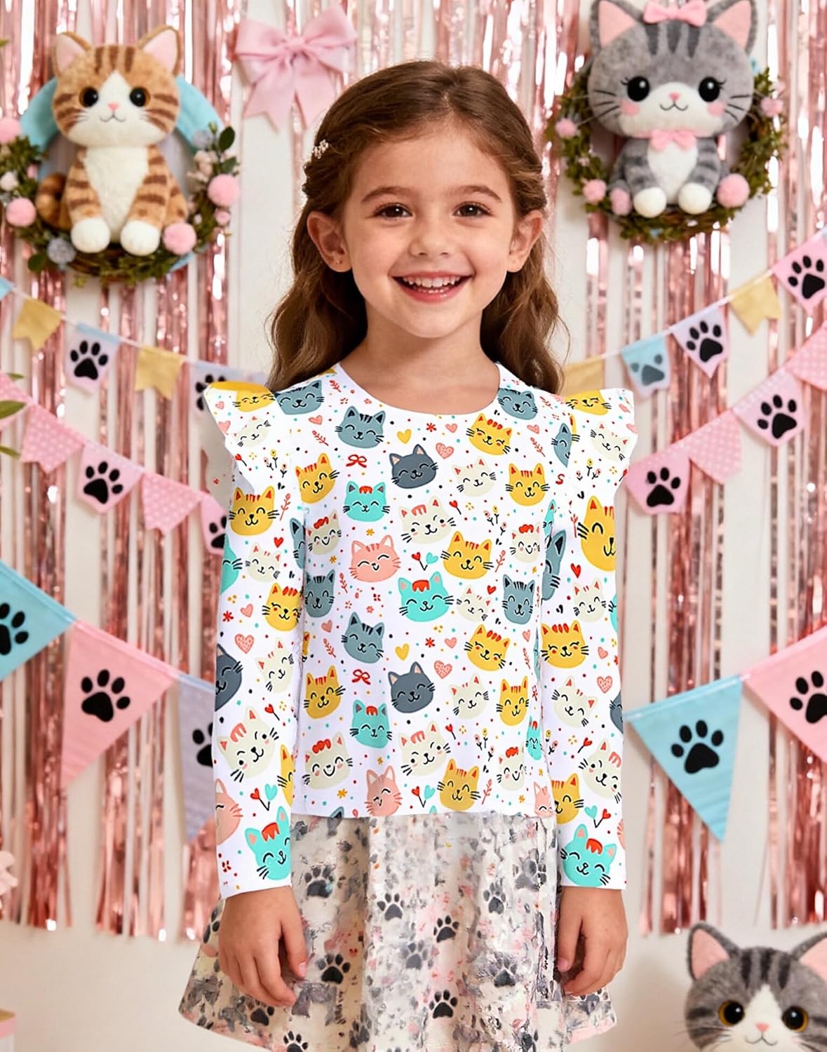 Tkria Girls 3D Graphic Shirt Toddler Colorful Summer Tank Top Cool Ruffle Sleeeve Tee Kid Unicorn Rainbow Dinosaur Cat Outfit - Image 5