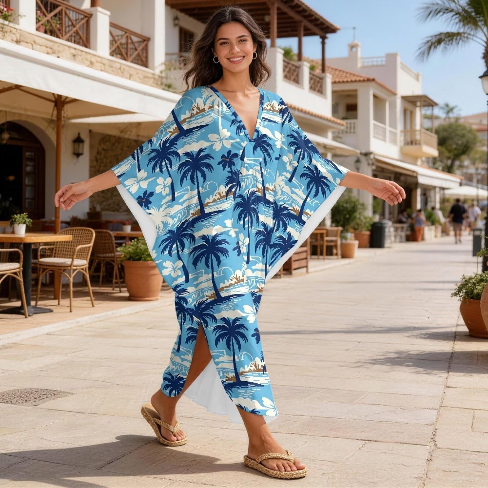 Xoenoiee Damskie sukienki kaftan plus size okrycie rękaw nietoperz letni strój kąpielowy kaftan okrycie plażowe