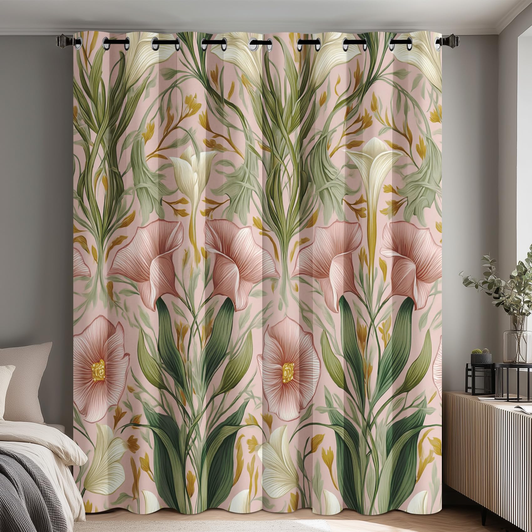 William Morris Curtains for Bedroom Living Room, Botanical Vintage Floral Blackout Curtains Eyelet 108 Drop 2 Panels, Patterned Window Drapes, Home Decor 90x108 Inch B-D117