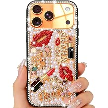 Compatible with iPhone 18 Pro Max Bling Case for Women Girls Luxury 3D Diamond Crystal Rhinestone Lipstick Lips High Heels Floral Sparkle Pearl Glitter Protective Girly Cute Designer Clear