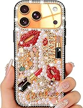 Bonitec Compatible with iPhone 17 Pro Max Bling Case for Women Girls Luxury 3D Diamond Crystal Rhinestone Lipstick Lips High Heels Floral Sparkle Pearl Glitter Protective Girly Cute Designer Clear