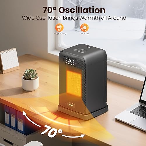 Miniatura 4 de Calentadores de espacio para uso en interiores, calentador de escritorio pequeño de 1500 W 2 en 1 con control remoto, termostato, pantalla LED,