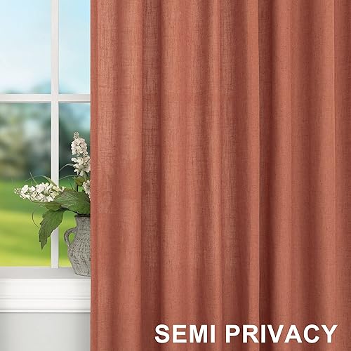 Miniatura 5 de Cortinas de terracota de 63 pulgadas de largo para dormitorio de niñas, 2 paneles con bolsillo con pestañas traseras, con textura de lino,