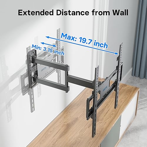Miniatura 4 de BONTEC Soporte de pared para TV de movimiento completo para televisores planos y curvos LED LCD OLED de 26 a 60 pulgadas, giratorio e inclinable