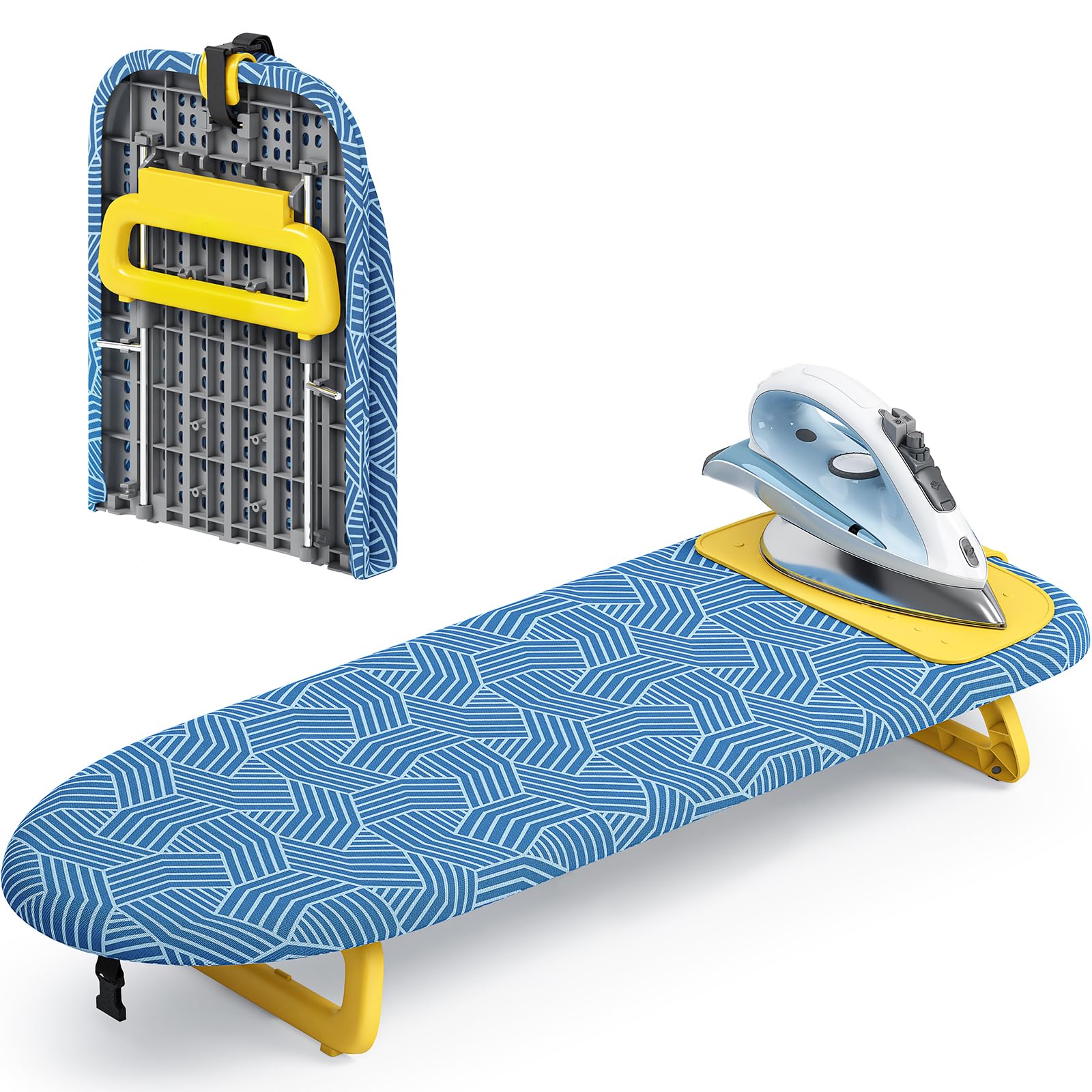 KINGRACK Table top Small Ironing Board with Iron Mat,30ร81cm,Light Blue