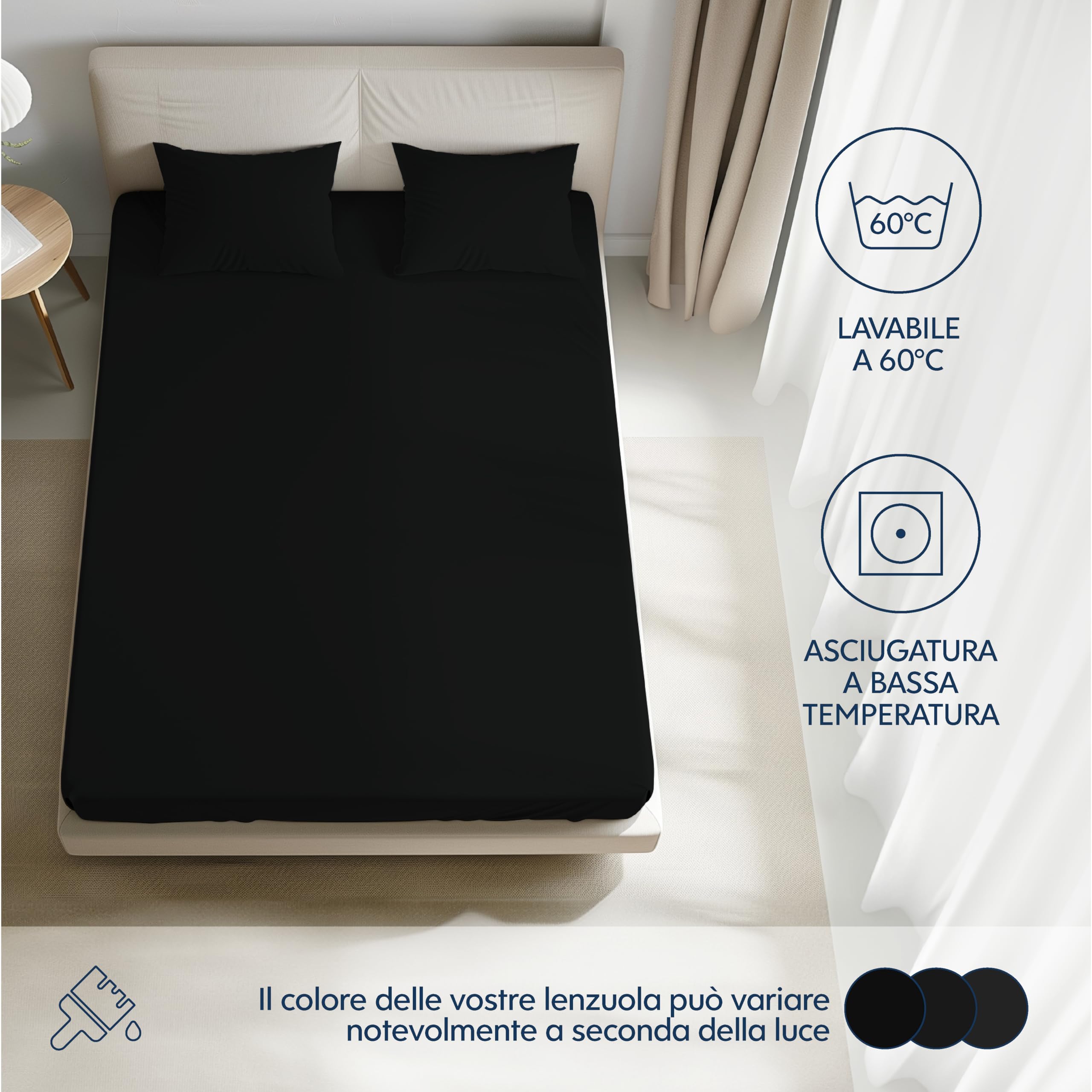Dreamzie Lenzuola Letto Singolo Cotone 100x200 cm, Altezza Materasso fino a 22 cm - Lenzuolo Con Angoli Singolo - Nero - Certificato senza Prodotti Chimici (Oeko TEX)