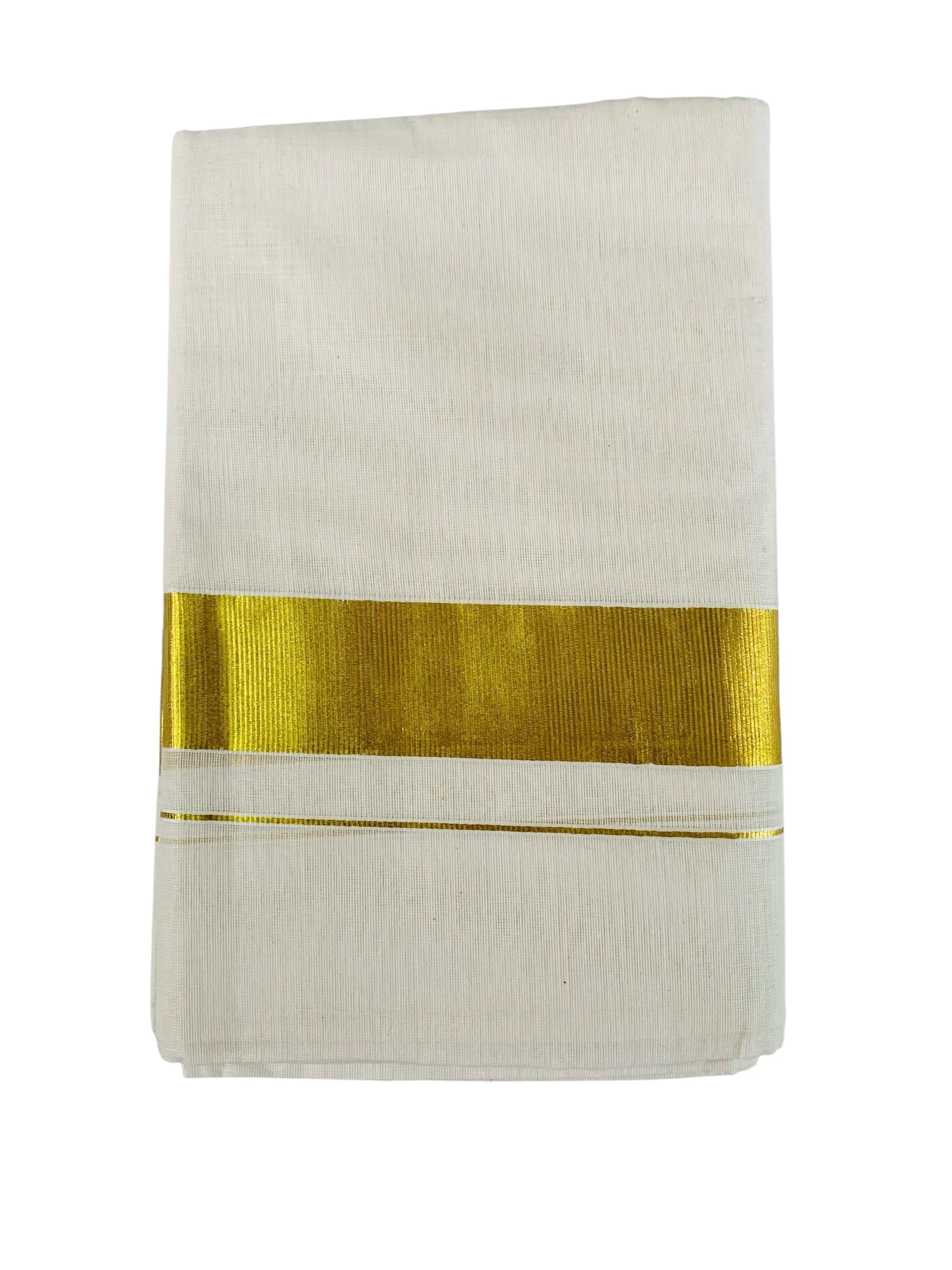 Kuthampully Men's Kerala Kasavu Dhothi Cotton | Golden Kerala Kasavu Mundu | Plain Cotton Dhoti For Men | Traditional South Indian Kasavu Mundu | EKM-887 | Pack -1-image-22