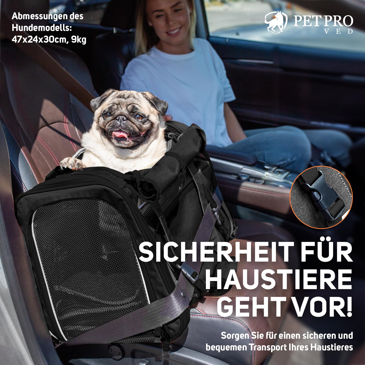 PETPROVED Transportbox Katze Hund Hundetasche für Kleine Hunde Katzentransportbox Katzen Transportboxen Hundetragetasche Tragetasche Hund Katzentasche Katzenbox Katzenkorb Transport (L Schwarz)