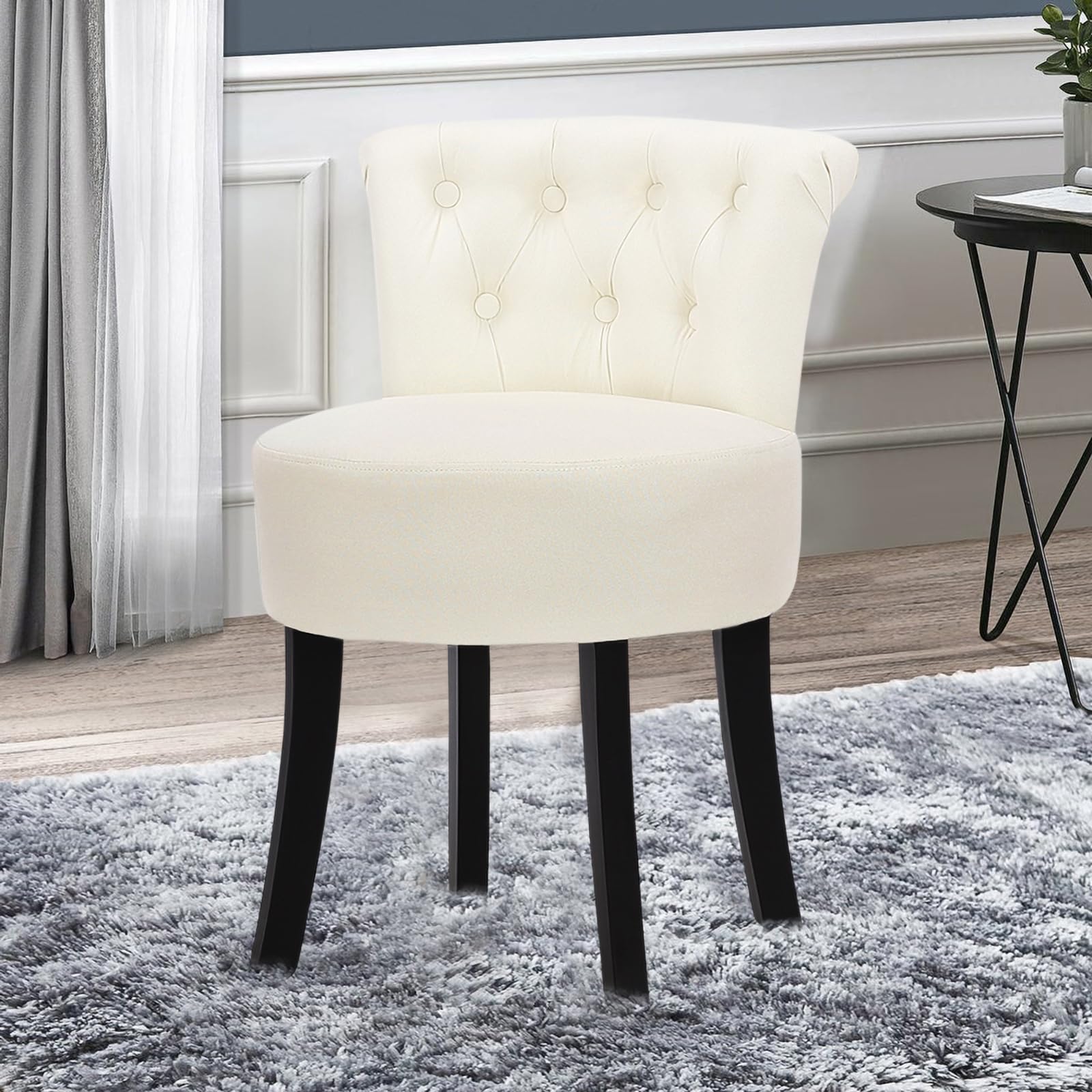 Warmiehomy Vanity Dressing Table Chair with Back and Wooden Legs, Beige