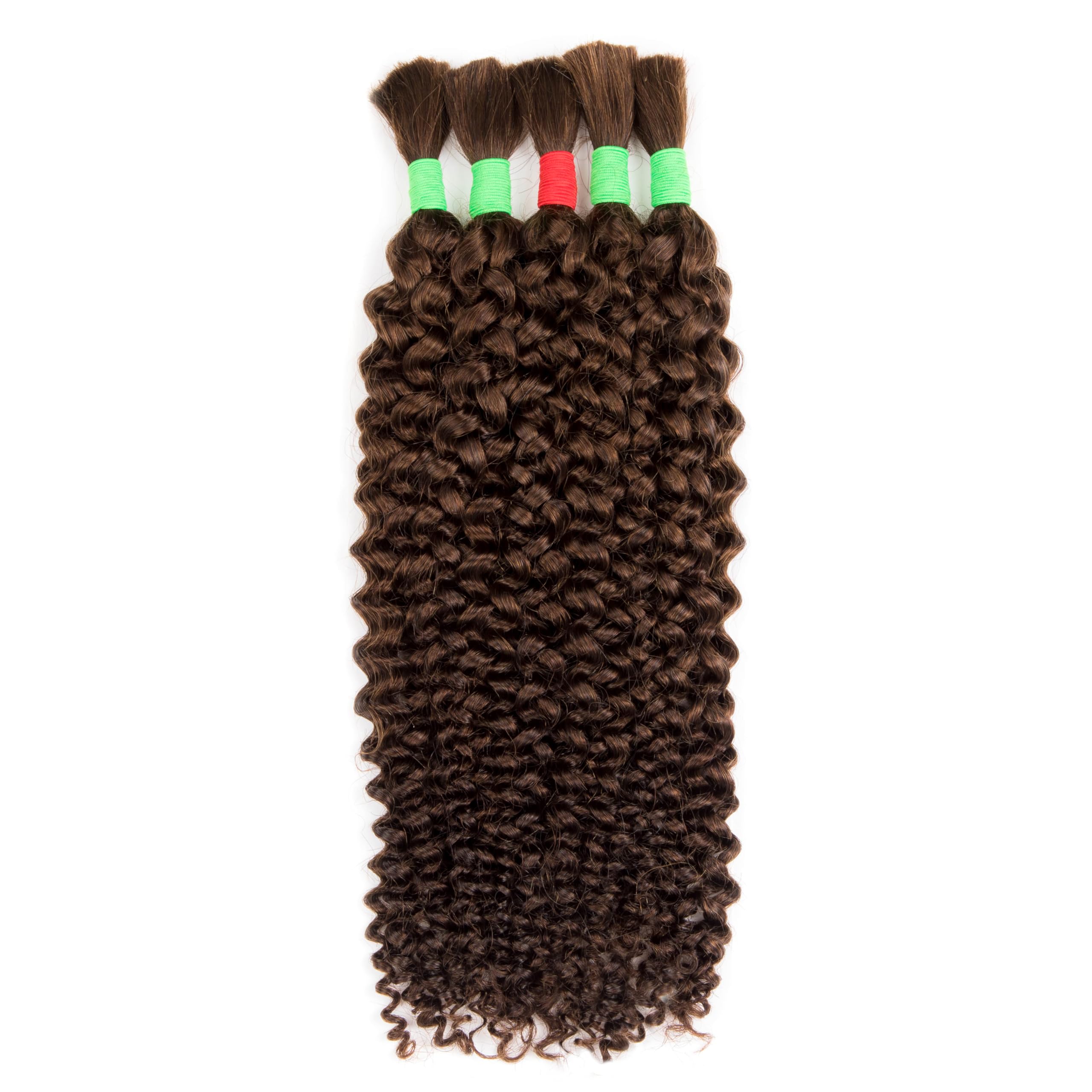 Aiokrtse Boho Braids Human Hair Extensions for Braiding Kinky Curly Bundles, 16 inches, 5 Bundles Total 100g, #4 Light Brown