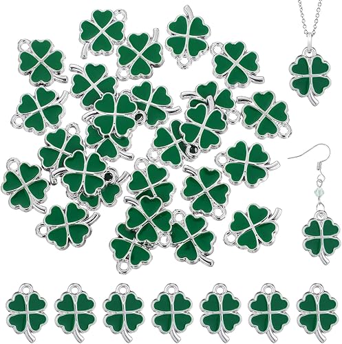 VALICLUD 25 dijes de trébol de cuatro hojas, esmaltados, cuentas de trébol, dijes colgantes para hacer joyas, colgantes para manualidades, aretes,