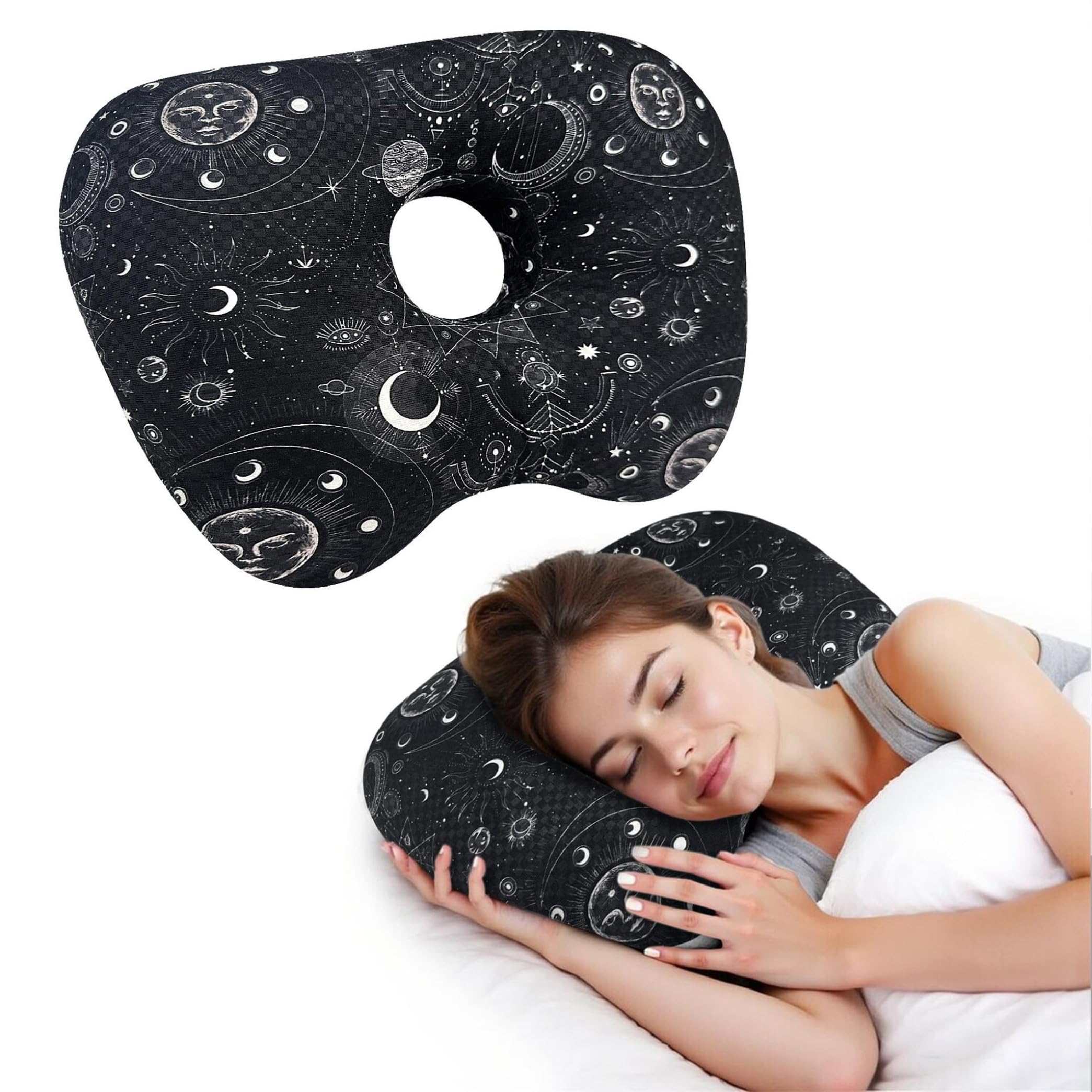 Vistnale piercing pillow|Ear Piercing Pillow, Side Sleeper Ear with Hole Washable Soft Pillows for Women Men, Black