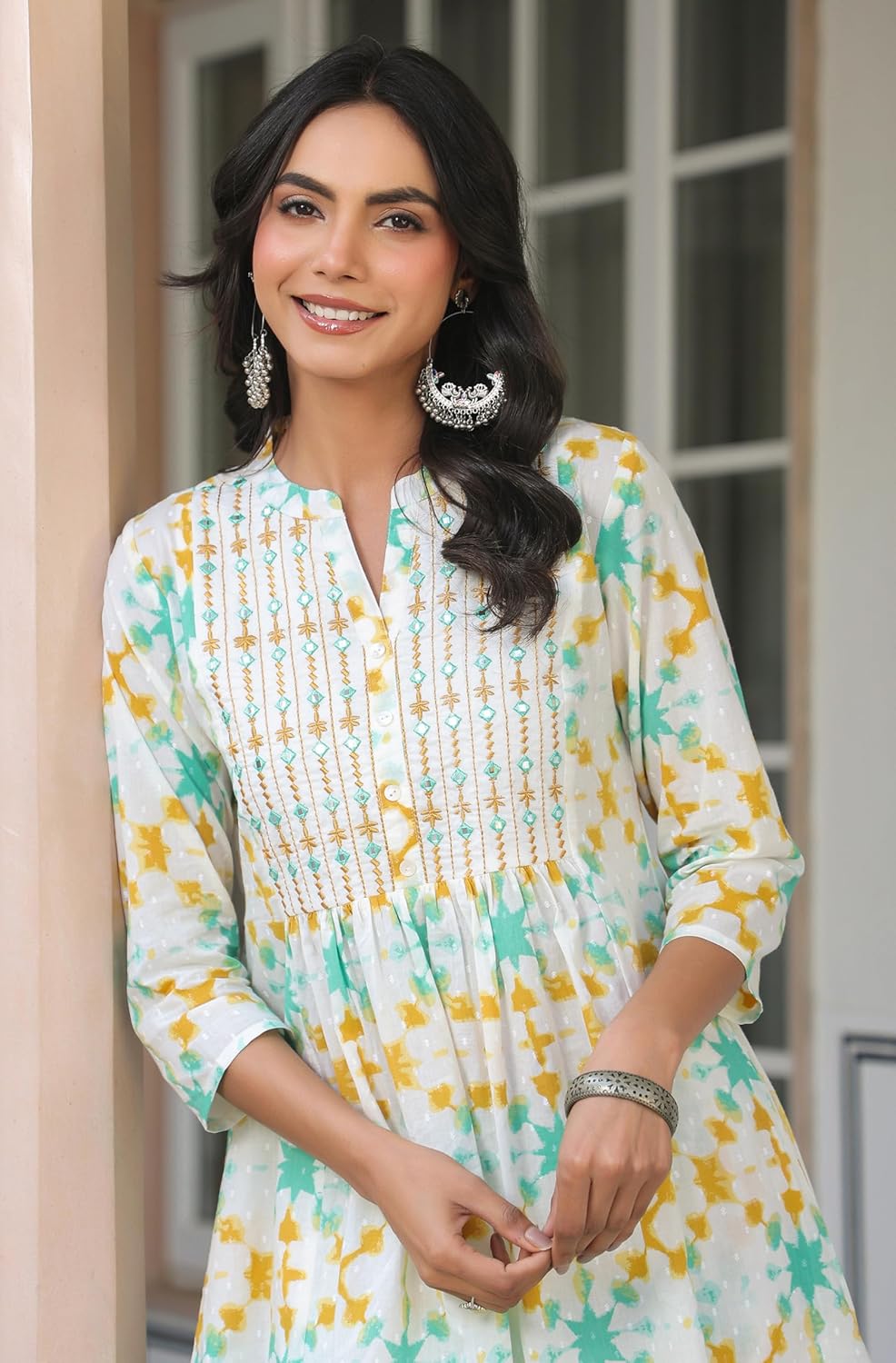 Janasya Indian Women's Cotton Multicolor Casual Kurta Set for Women - Image 2