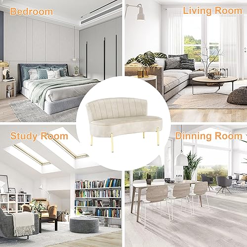 Miniatura 7 de annjoe Sofá de dos plazas tapizado banco de banquete otomano con respaldo y patas de metal dorado para comedor sala de estar dormitorio funiture