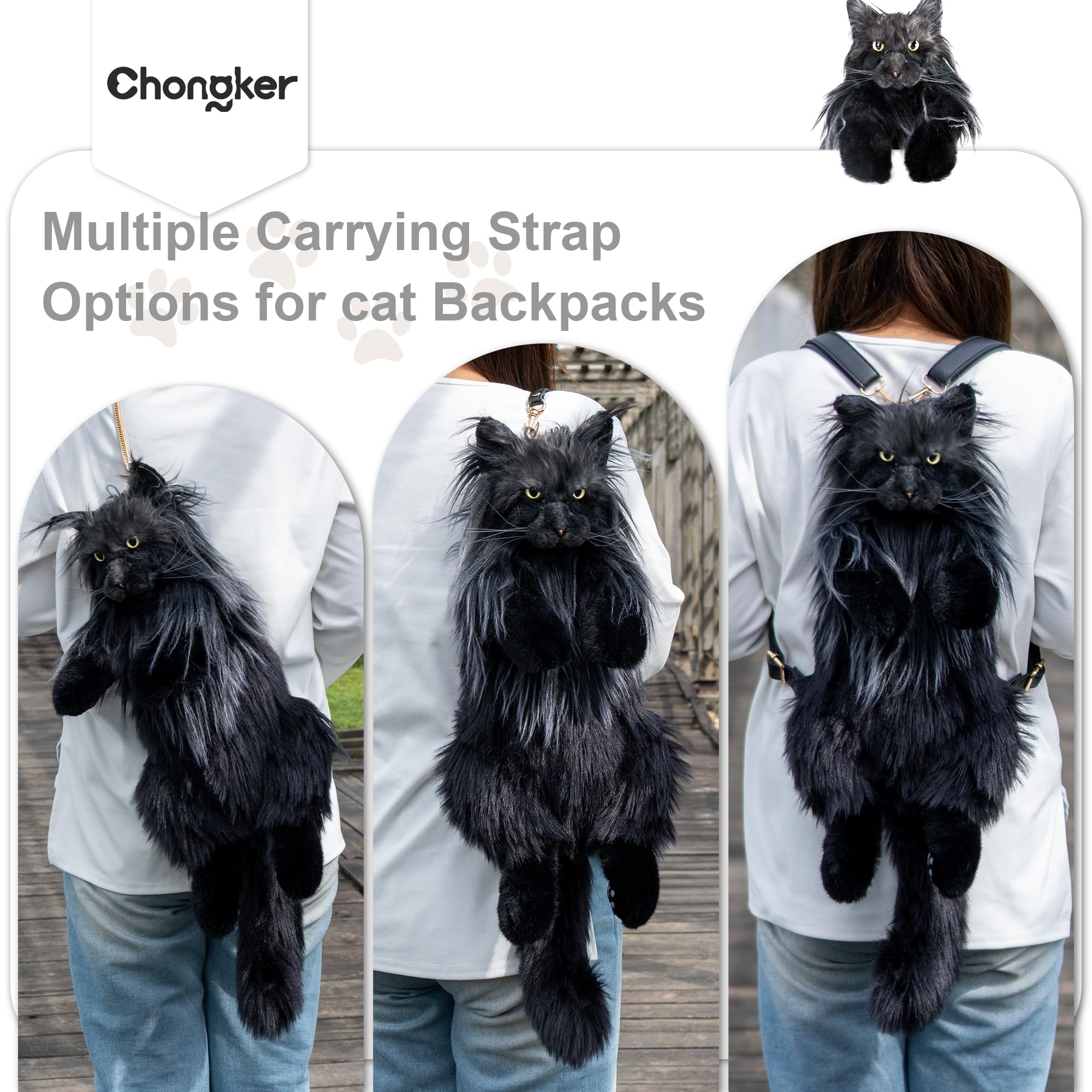 Chongker Juguetes de peluche hechos a mano realistas de peluche compañero de mascotas regalos para mujeres cumpleaños aniversario (bolsa negra), Mainecoon Negro, L