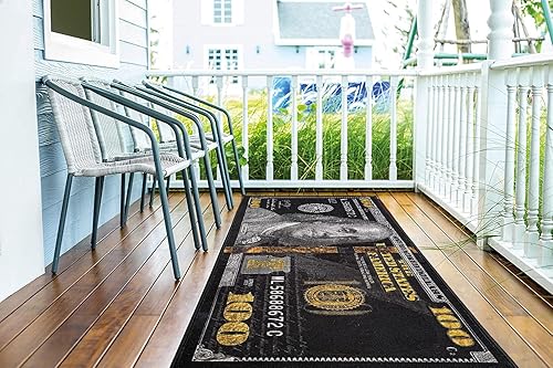 Miniatura 14 de HUAHOO Black Money Rugs - Tapete de 100 dólares para puerta, para sala de estar, dormitorio, interior y exterior (18 x 43 pulgadas)