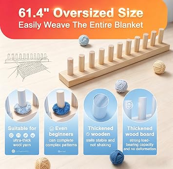 61 Inch Chunky Knitting Blanket Loom Set, 4-in-1 Adjustable Wooden Knitting