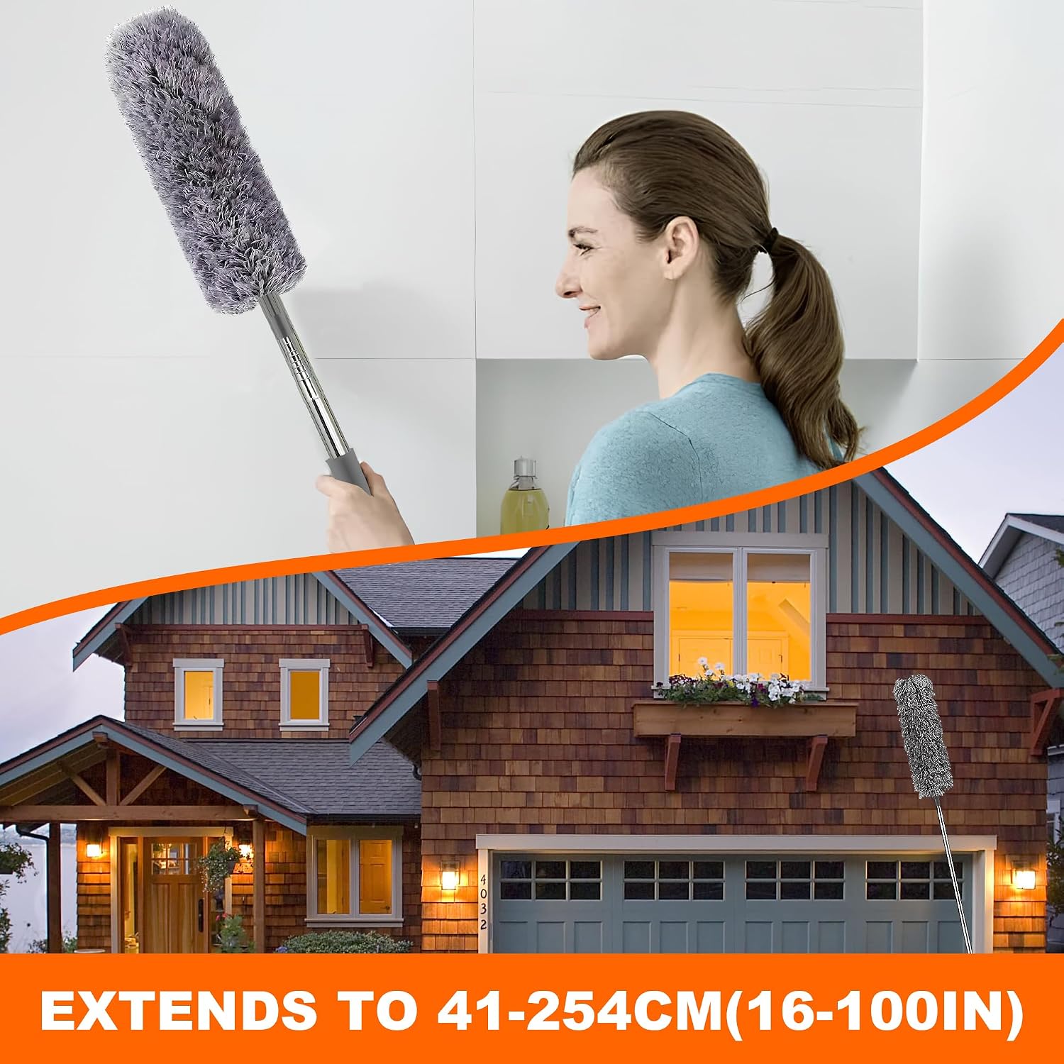 Duster with Extension Pole, Washable Cleaning Duster Kit with DusterHeads, Cobweb Duster, Corner Brush, Telescoping Pole for Ceiling Fan (9)