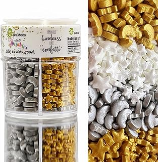 SE Si&Moos Moon and Star Candy Decorations Edible Gold and White Star Sprinkles Gold and Silver Moon Sprinkles for Cakes, Cupcakes, Cookies, Shower Party Birthday Holiday Supplies 3.5 OZ