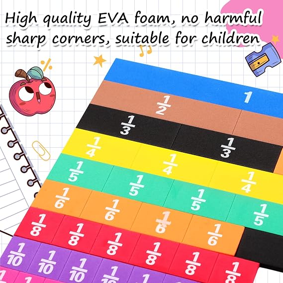 Sayglossy 10 Sets Fraction Set for Math Classroom Fractions Manipulatives Math Manipulatives for Home School Supplies (Tiles)