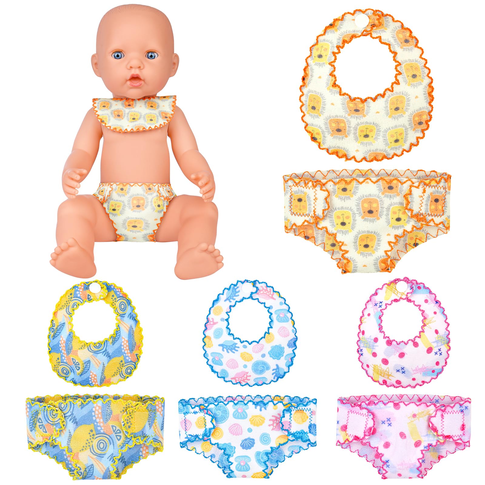 Aolso Doll Accessories Diaper, 4 Set of Doll Accessories, Baby Nappies Bib Set Baby Dolls Feeding Set, Reusable For Multiple Uses