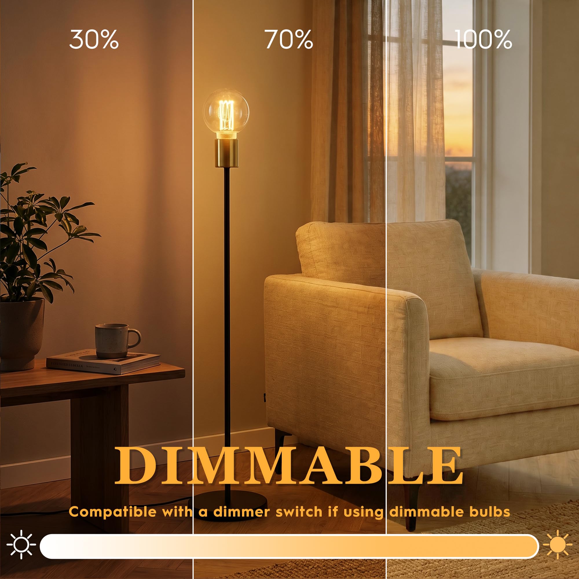 Edison - Bombilla LED de color ámbar (base E26, intensidad regulable, filamento virtual RN, 3,5 W, 110 – 130 V, equivalente a 40 W, 120 lúmenes, 2000 – 2200 K, luz cálida para decoración)
