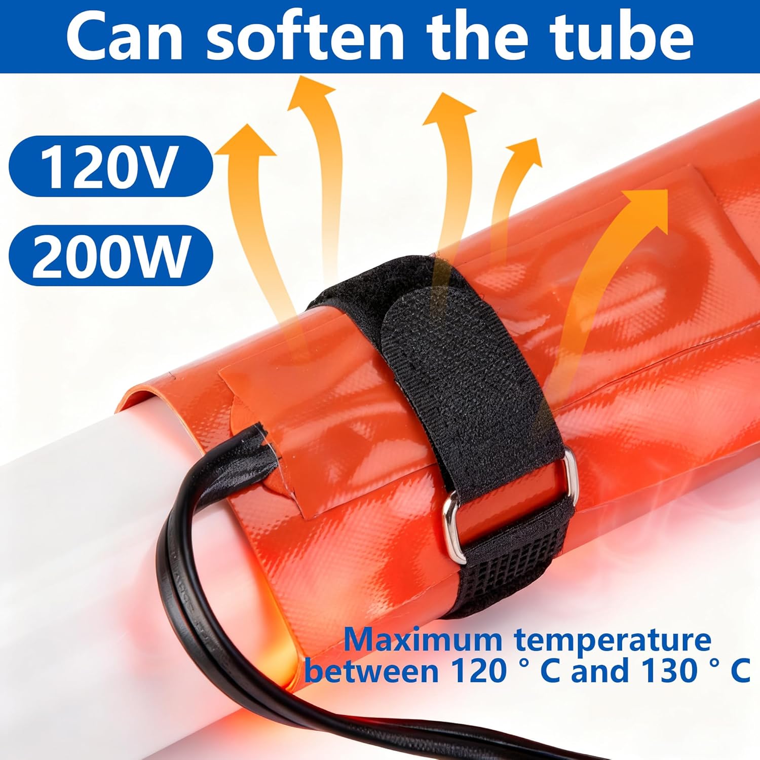 PVC Heat Blanket for 1/2 to 1-1/2 Inch, Silicone Pipe Heating Blanket with Fixing Strap, PVC Conduit Heater for Pipe Bending,120V 200W