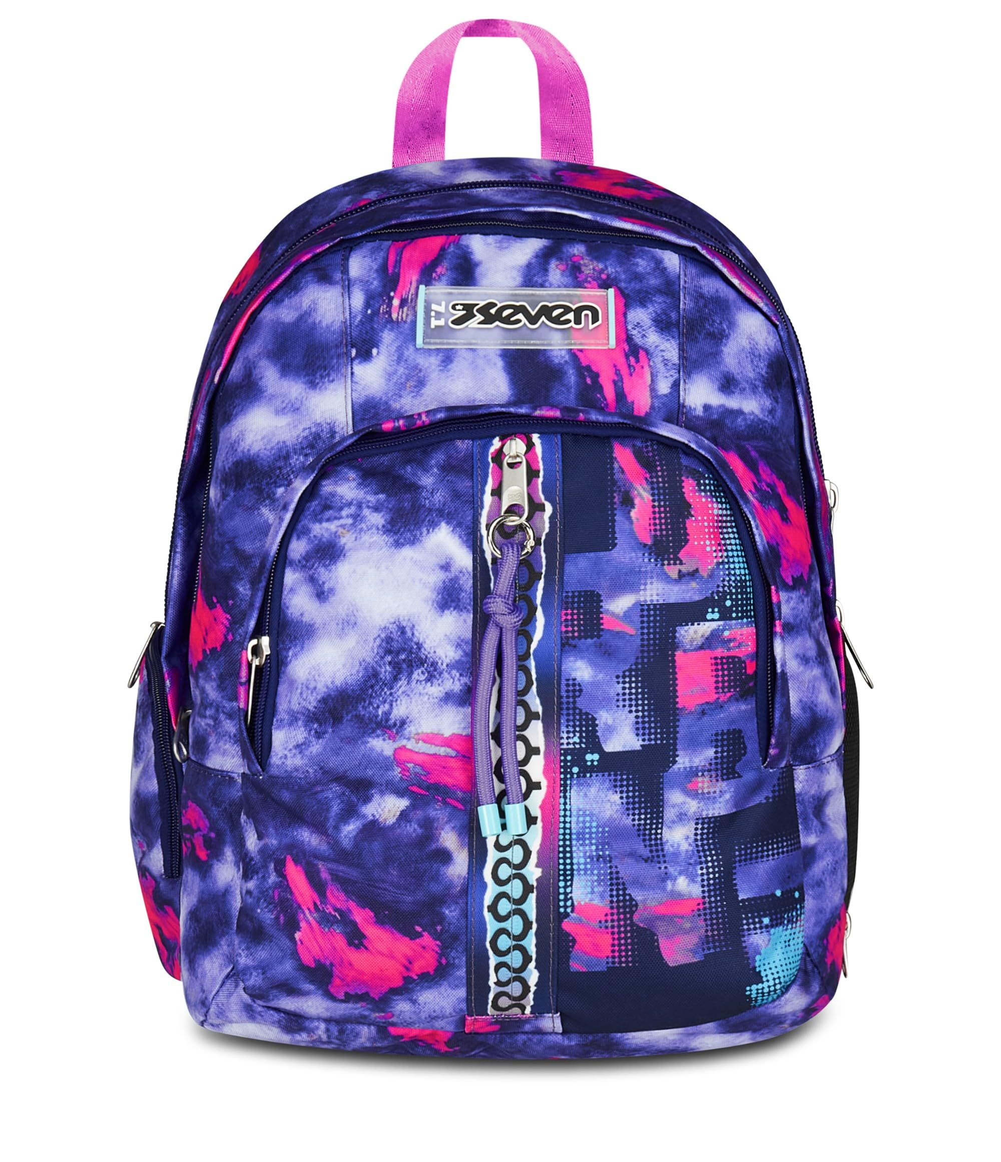 Seven Zaino Scuola Superiore Ragazza, Scuola Media, Dual Detach, Scomparto PC, Tasca Borraccia, Zainetto staccabile, Shady Dye Girl, viola
