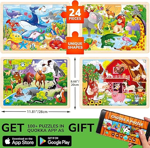 Miniatura 2 de QUOKKA Juego de 4 rompecabezas para niños de 4 a 6 años  24 piezas de rompecabezas de madera para niños de 3 a 5 años  África Ocean Animals Farm