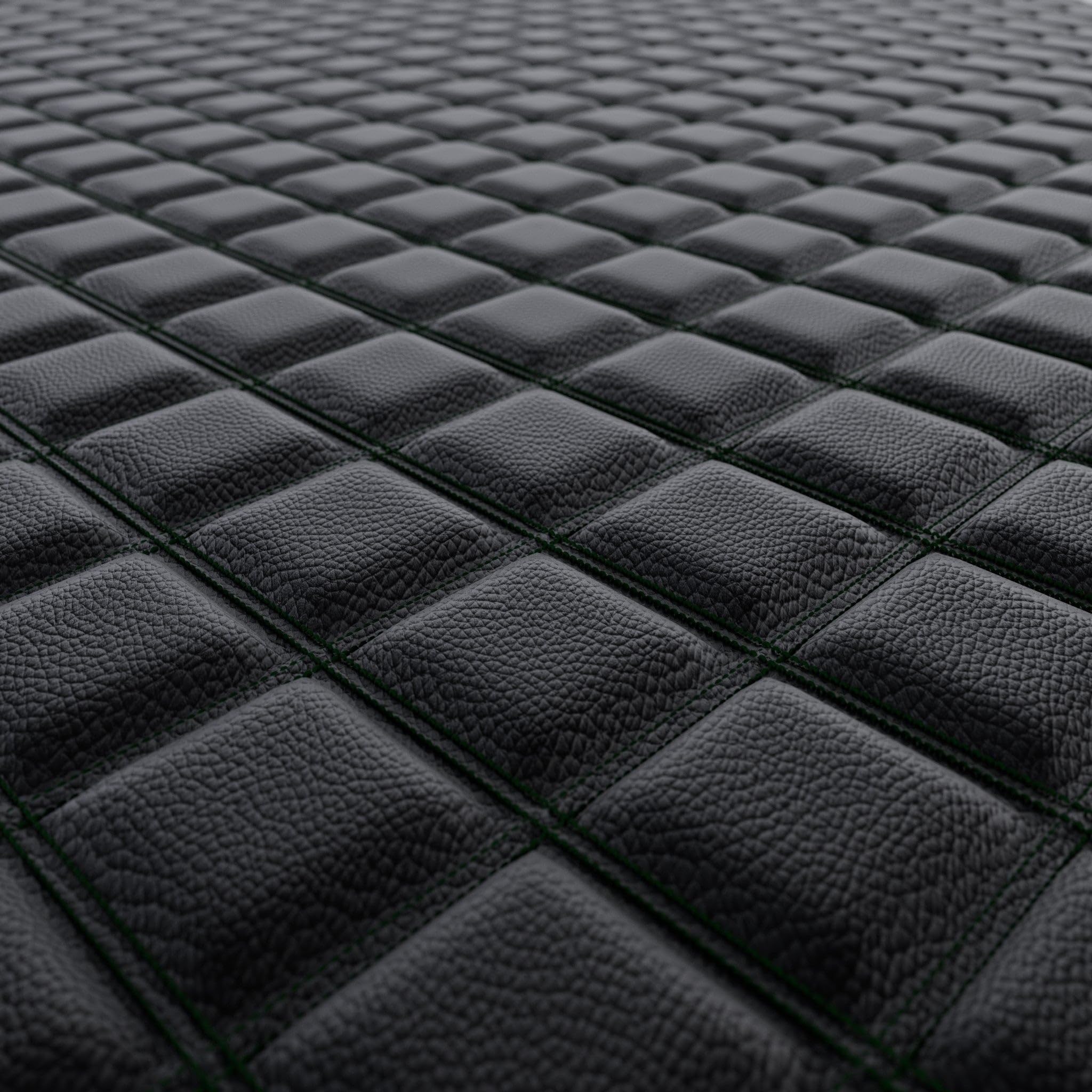 Double Diamond Black Faux Leather Leatherette Upholstery Green Stitch for Car, Boat, Camper Fire Retardant Vinyl 2 Metre Length