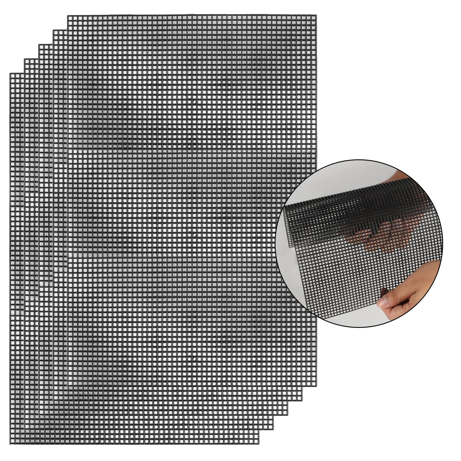 5 Pcs Count Plastic Mesh Canvas Sheets for Embroidery, Black Plastic Mesh Sheets, Flexible Plastic Mesh Sheets for Crafts, Black Eye Mesh for DIY Crafts Cross Stitch Crochet Bag Making, 11.8×7.9"