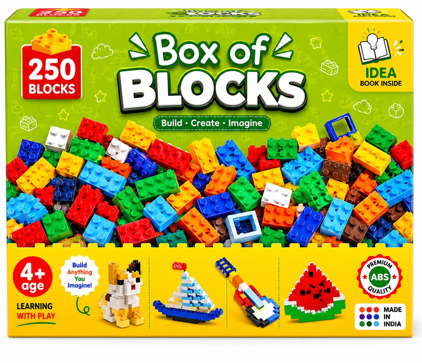 Negi V1 Box of Blocks 250PCS Box of Blocks Building Set for Kids, 250 Pieces Creative Construction Toy, Educational DIY Building Blocks Kit for Boys & Girls, STEM Learning Playset.-image-0