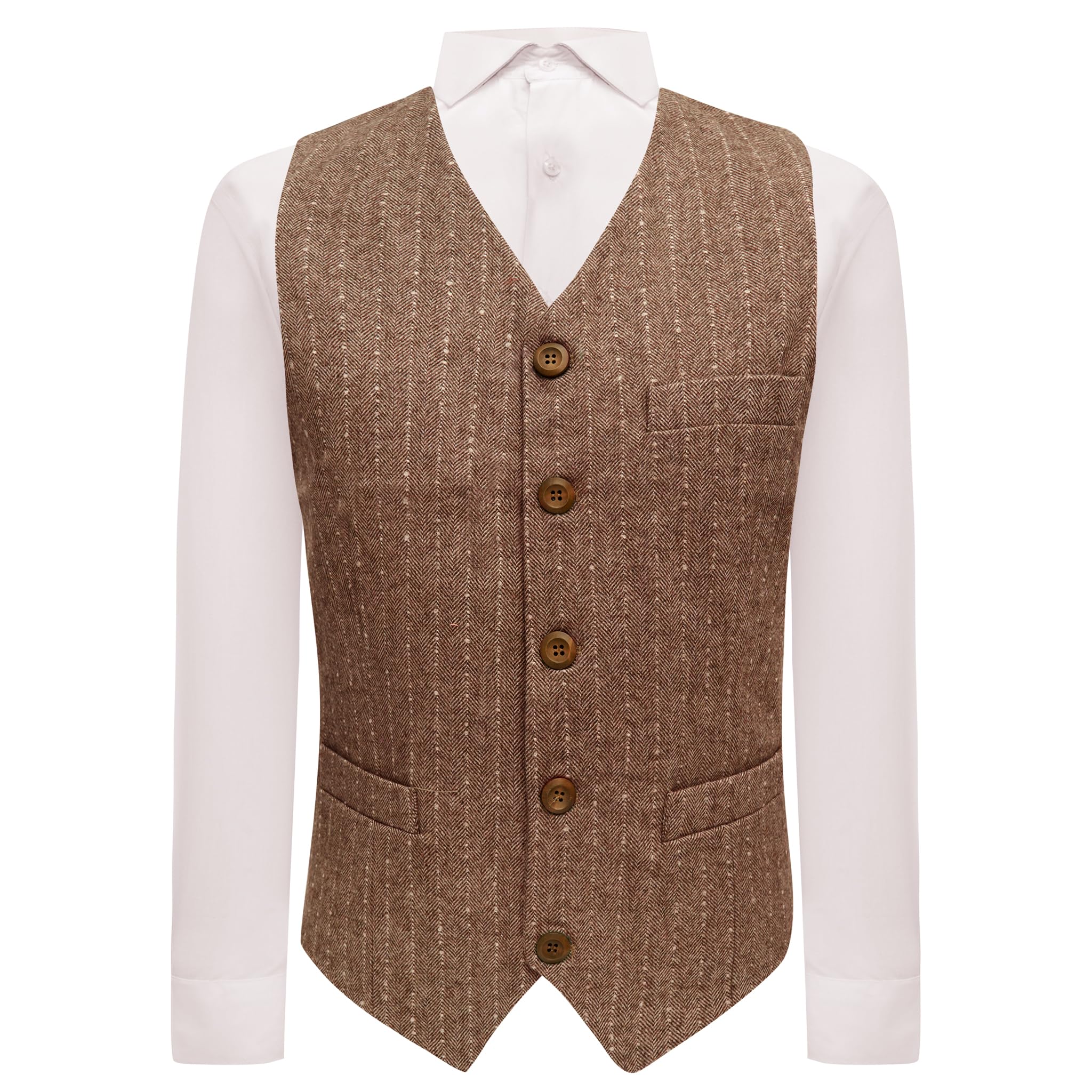 King & Priory Saddle Brown Herringbone with Pinstripe Waistcoat - L