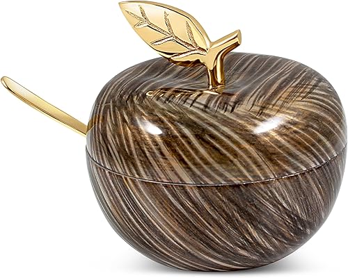Miniatura 2 de Zion Judaica Rosh Hashanah - Tarro de miel en forma de manzana con cuchara para inmersión de manzana, elegante maceta de miel chapada en níquel con