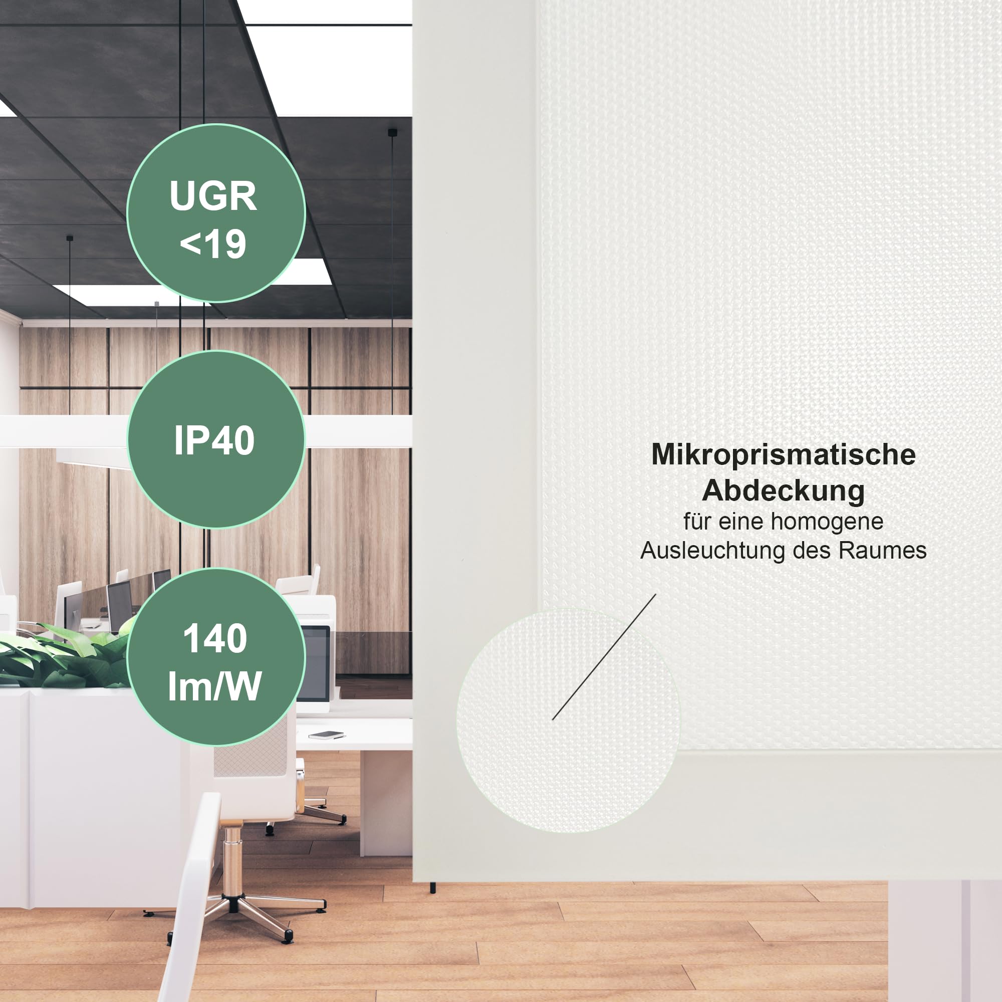LED Panel, 62x62cm, 4er-Set, 3000K/4000K (DIP-Schalter), 38W | Einlegeleuchte für Rasterdecken, 3000K/4000K umschaltbar per DIP-Schalter, 5320 Lumen, 38 Watt inkl. Treiber