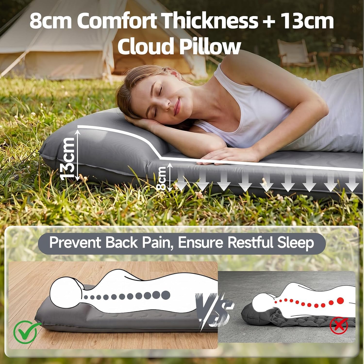 HAUSPROFI Colchonetas autoinflables para Dormir R-Valor 9,6, colchoneta de Camping con Bomba de pie y Almohada para 4 Estaciones, colchón de Aire Aislado de Espuma para Invierno y Verano para