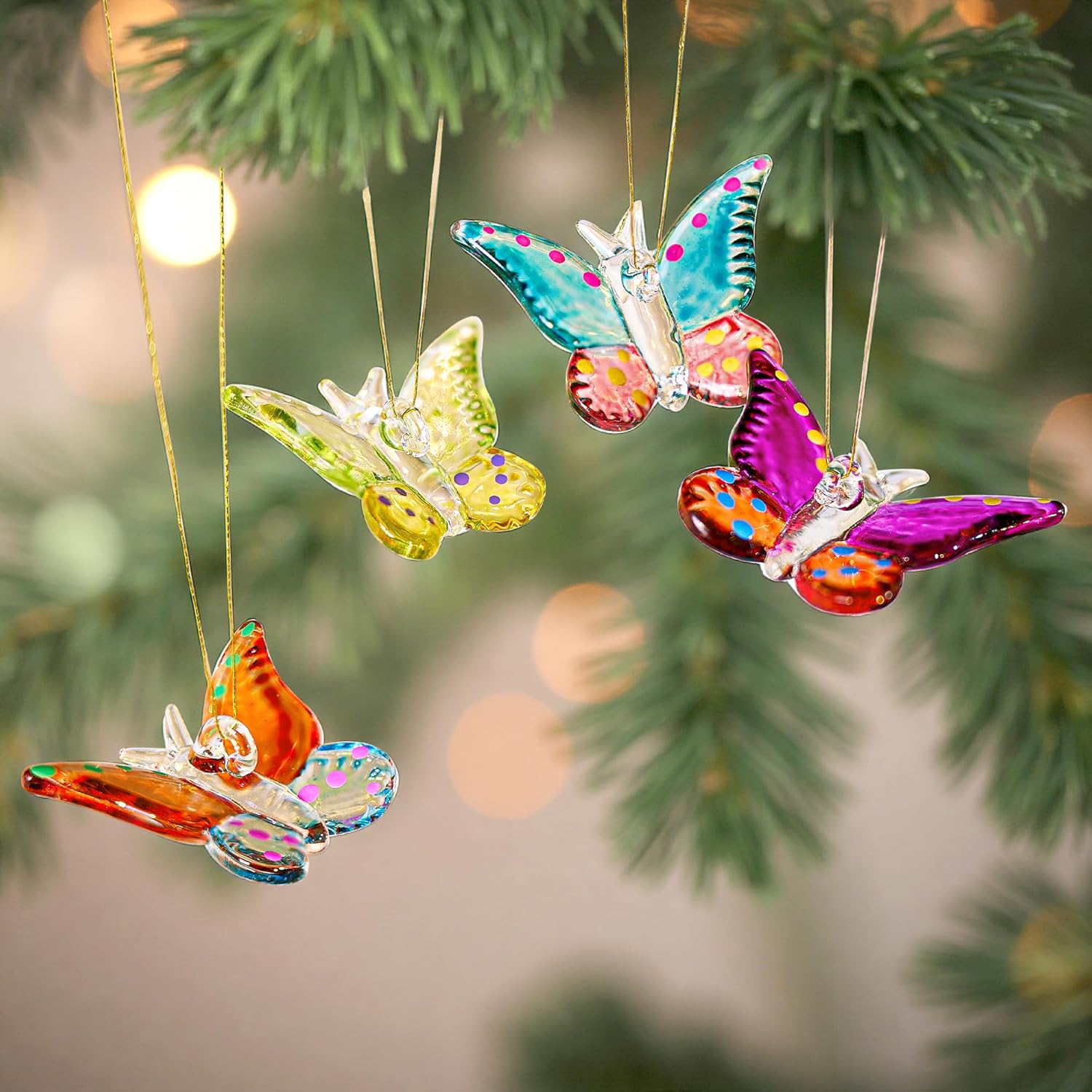 Set of 4 Christmas Crystal Butterfly Hanging Ornament 1.7in Glass Butterflies Ornaments Gifts for Christmas Tree - Image 9