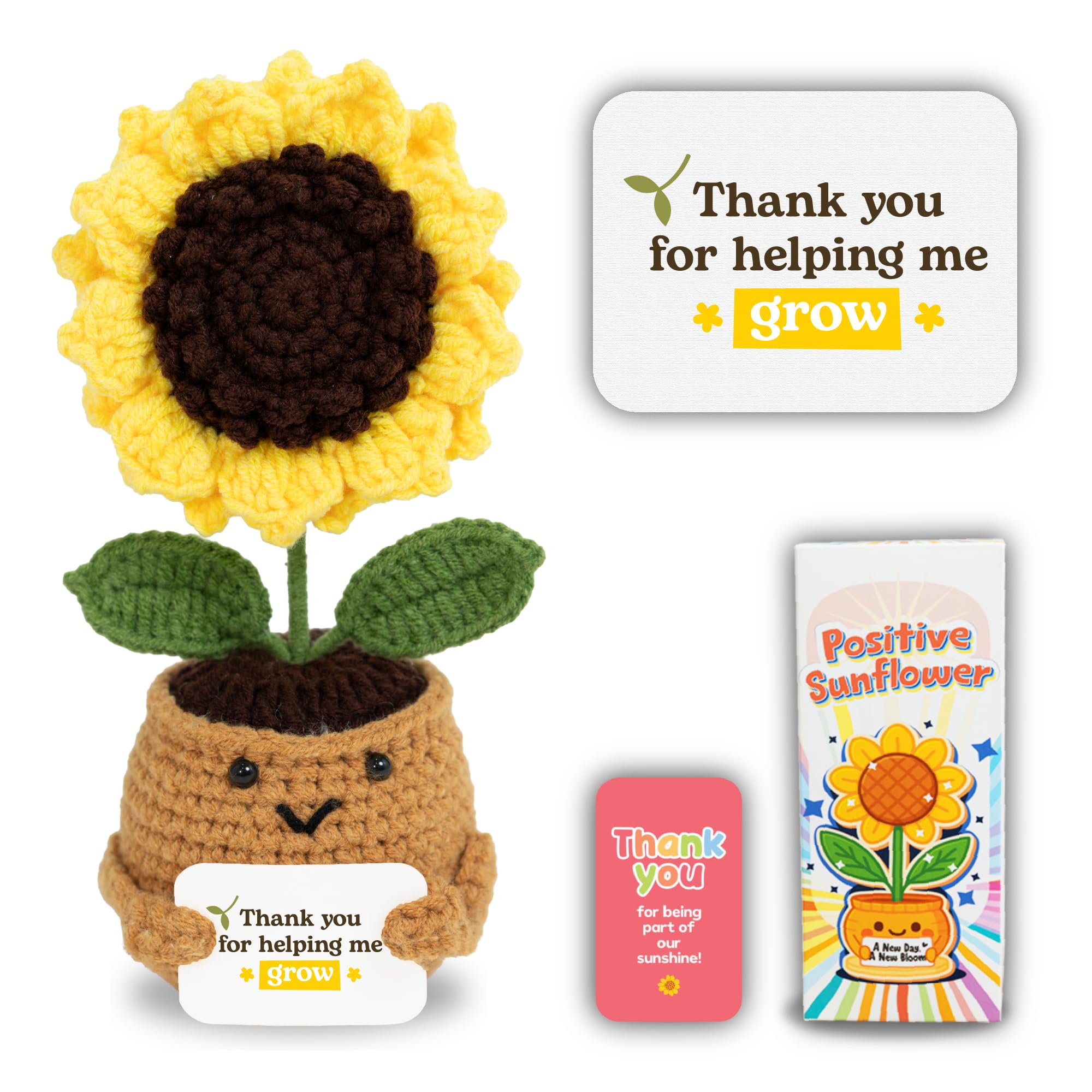 THEGIFTY Emotional Support Crochet Sunflower Doll – Handmade “Thank You for Helping Me Grow” Gift – Teacher, Mentor, Mom, or Grandma Appreciation