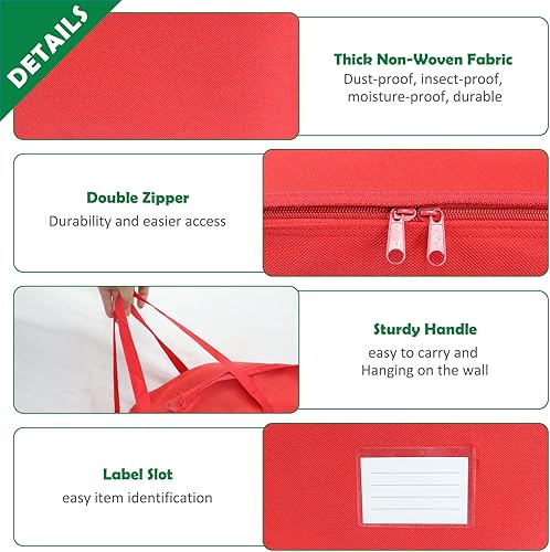 Miniatura 4 de bruwaa Paquete de 2 bolsas de almacenamiento de corona de Navidad de 24 pulgadas, ranura para tarjetas, asas duraderas y contenedores de