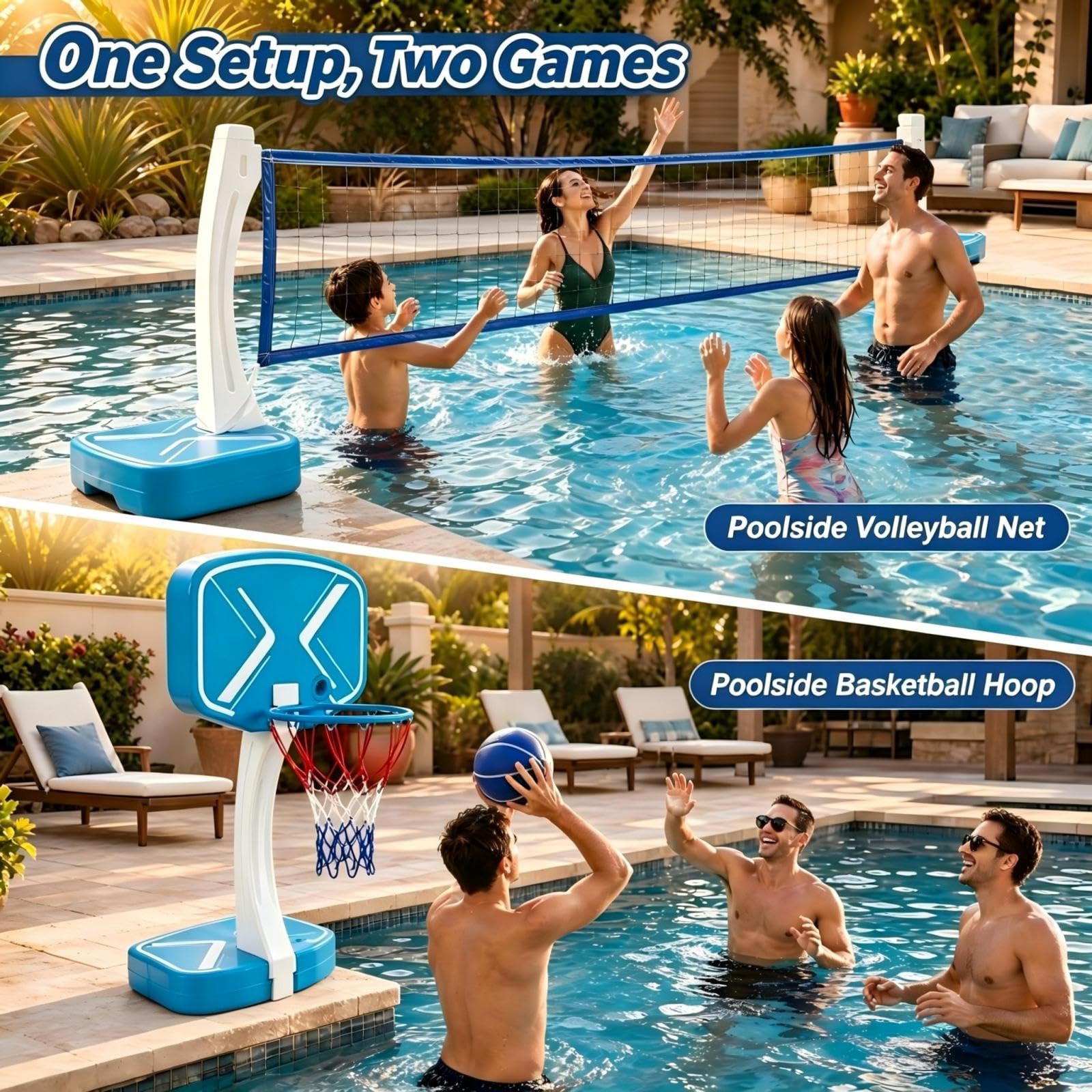 LIFEZEAL Volleyballnetz und Basketballkorb für Pool